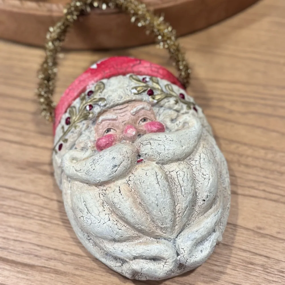 vintage-style, crackle-finish resin or plaster Santa Claus figurine / Vase